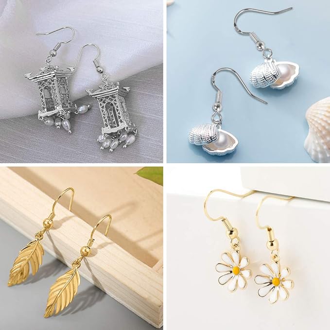 200 pcs/100pairs 925 sterling silver and gold earring hooks,hypo-allergenic fish earring hooks earwires for diy jewelry making supplies with 200 pcs soft silicone earring backs