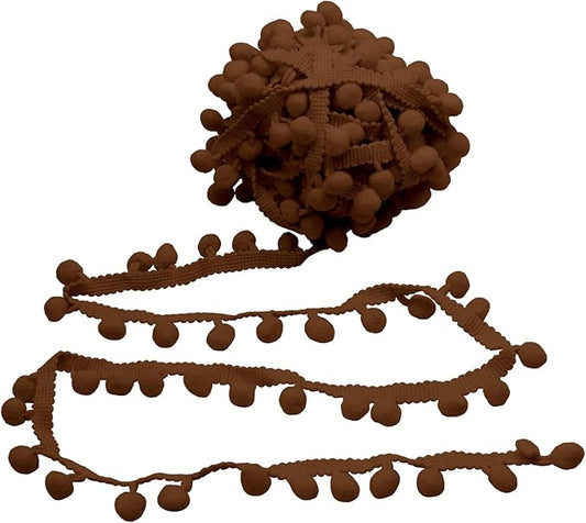 Homiest 10 Yards Pom Pom Trim for Sewing, 1 Inch Wide Light Brown Ribbon Bundles Textured Fabric Fringe Ribbon, 13mm Ball Pompom Trim for DIY Crafts Curtain Clothes Pillow Home Decoration