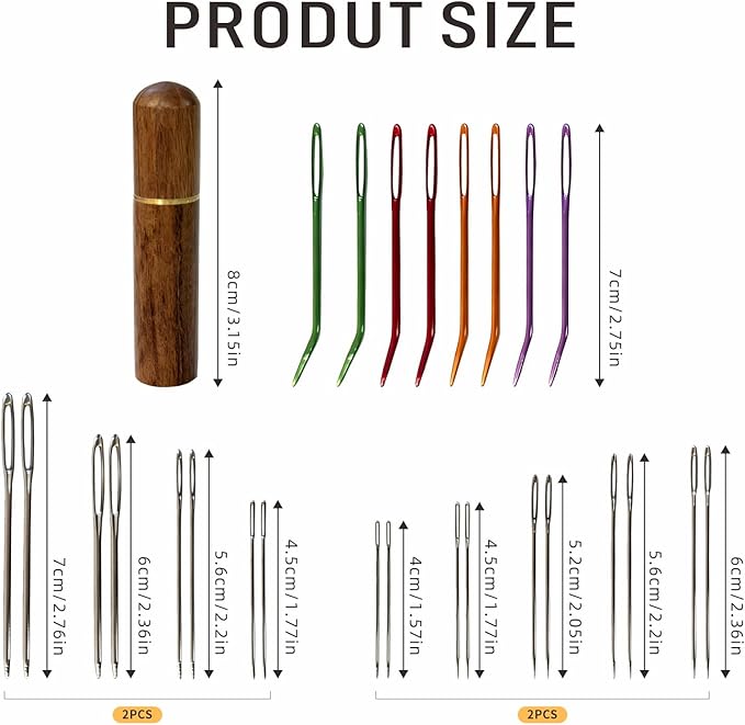 Large Eye Sewing Needle Kit, Yarn Needles Set, 26PCS Multiple Colors of Stainless Steel Embroidery Needles, Solid Wood Needle Box, Suitable for Crochet/Coarse Needle/Yarn/Embroidery DIYers.