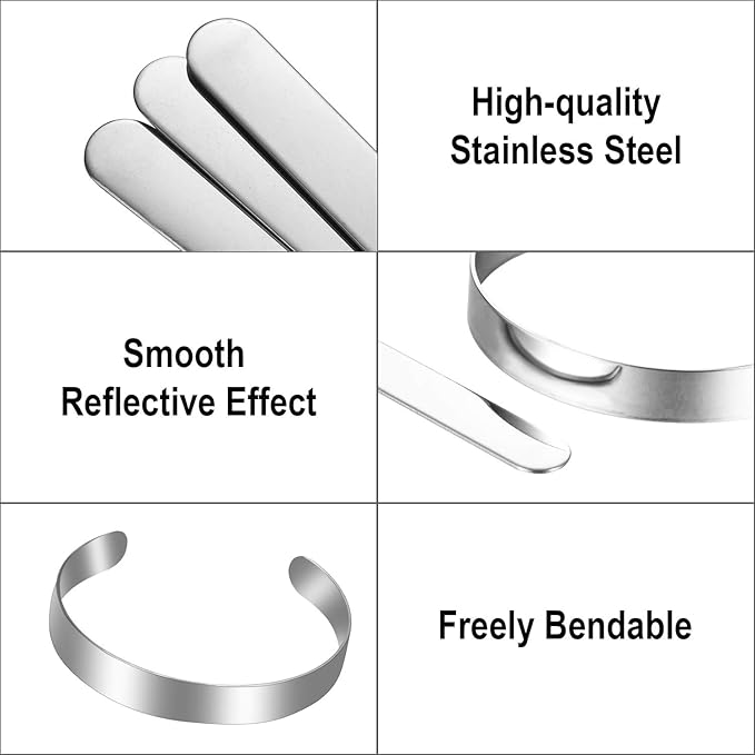 Hicarer 18 Pieces Adjustable Cuff Bracelet Blanks Stainless Steel Bangle Blanks DIY Cuff Bracelet Blank for Making Presents Stamping Jewelry, 3/ 8 x 6 Inches