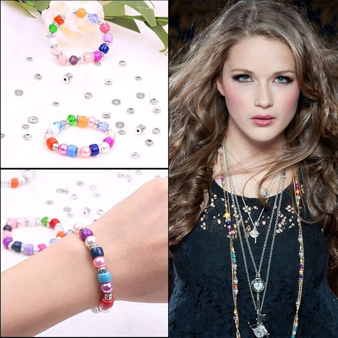 Cridoz Metal Spacer Beads for Making Bracelet, Necklace, Jewelry Making and Findings Accessories, 900Pcs, Silver