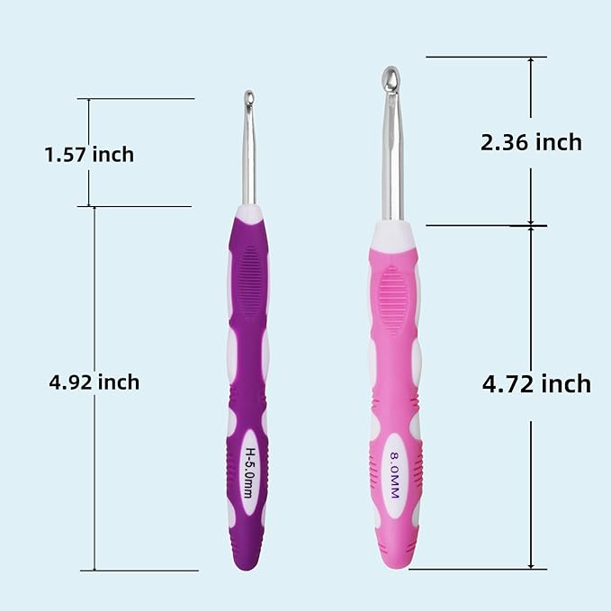 5mm 8mm Crochet Hook, Smooth Metal Head and Soft Rubber Grip Extra Long Ergonomic Crochet Hooks for Arthritic Hands, Beginners and Crochet Enthusiast