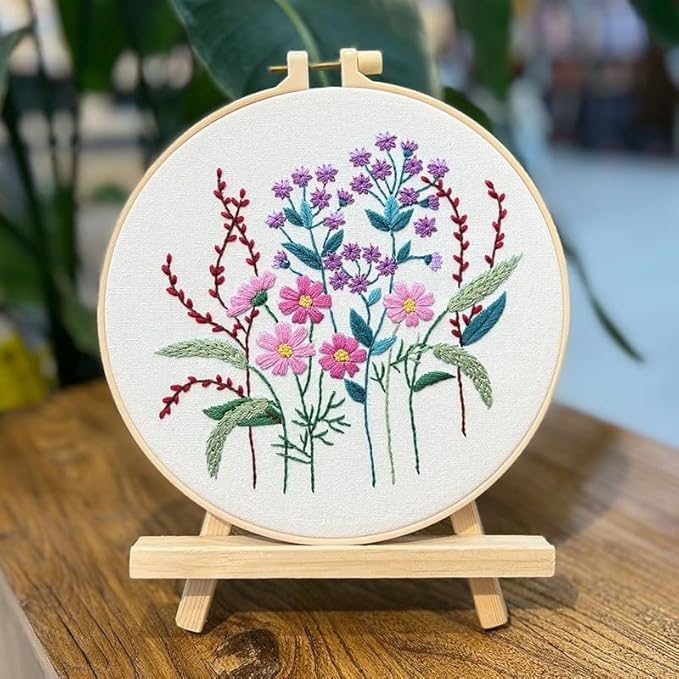 COCOMOX 5 Sets Floral Embroidery Practice Kits, Flower Pattern Embroidery Kit for Beginners Adults, Hand Embroidery Kit, Easy to Follow Instruction and Video