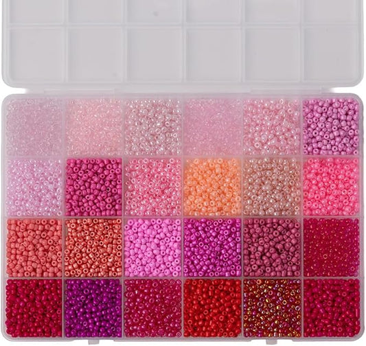 Red Colors 3mm Seed Beads, 5200Pcs Glass Seed Beads Kit with Storage Box for DIY Necklace Bracelet Crafts