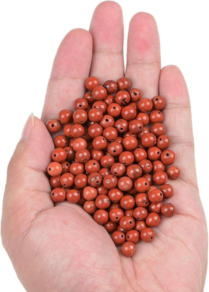 bymitel 210pcs natural crystal beads stone gemstone round energy healing loose beads with stretch cord for jewelry making bracelets anklets (red jasper, 6mm 210pcs)