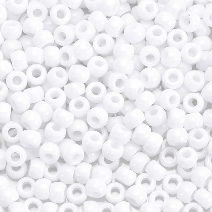 sunrica 1100pcs white pony beads 6x9mm bulk large hole plastic beads for kandi, hair braids, keychains, jewelry making
