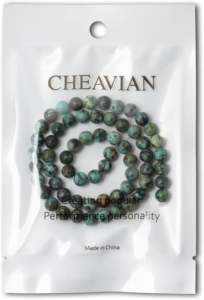 cheavian 60pcs 6mm natural african turquoise stone gemstone round loose beads for jewelry making diy bracelet necklace materials 1 strand 15"