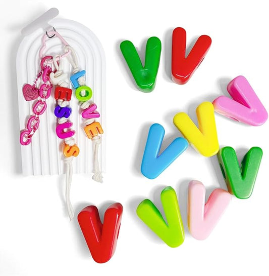 Maerolre 20Pcs Large Letter Beads, 20mm Big Acrylic Bubble Alphabet Beads, Colorful Plastic Beads for DIY Keychains, Jewelry Making, Phone Crafts Projects - V