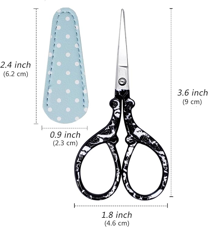 Small Scissor Crochet Scissors 3.6 Inch Precision Craft Scissors with Leather Cover Stainless Steel Scissor for Needlework Craft Art Work DIY Tool Manual Sewing Handicraft