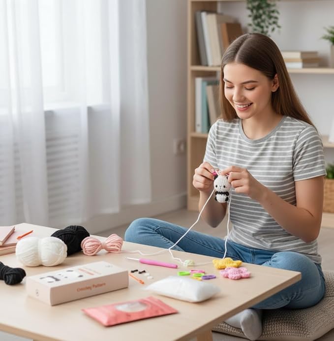 Panda Crochet Kit for Beginners – Complete Amigurumi Animal Set with Yarn, Hook & Step-by-Step Video Tutorial – Easy DIY Craft for Adults, Kids & Whole Family.