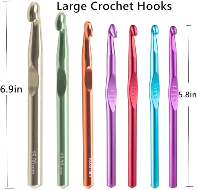 Large Crochet Hooks,15mm 12mm 10mm 9mm 8mm 7mm 6.5mm Crochet Hooks for Chunky Yarn