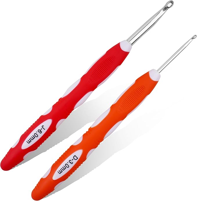 3mm 6mm Crochet Hook, Smooth Metal Head and Soft Rubber Grip Extra Long Ergonomic Crochet Hooks for Arthritic Hands, Beginners and Crochet Enthusiast,(3mm, 6mm)