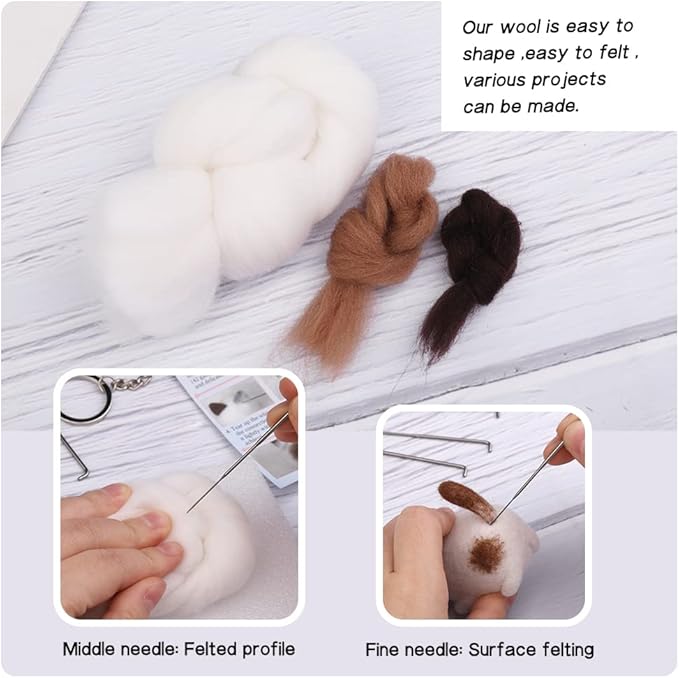 QMNNMA Needle Felting Kit, Animals Needle Felting Set, DIY Wool Felt Materials Set with Felting Tool and Instruction for Needle Felting Craft Project and DIY Handmade