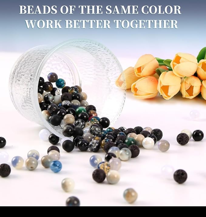 glass beads for jewelry making, 18 colors glass beads for bracelets making kit including 2-8mm bead spacers/lava beads/stone rock diy jewelry making supplies for adults (thanksgiving, christmas)
