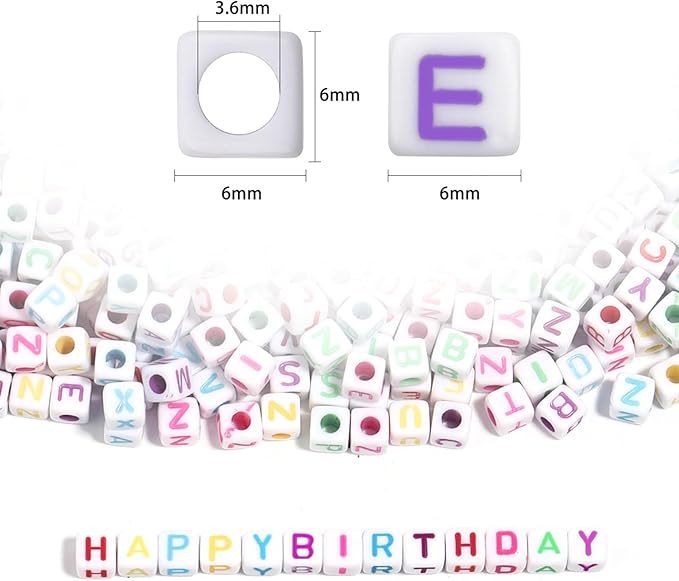 Alphabet Beads A-Z 1000Pcs Letter Beads, Acrylic 6x6mm Round Letter Beads Kits,Black Digit and Colorful Smile Bead for Bracelets Necklaces DIY Jewelry Making (Colorful Square)