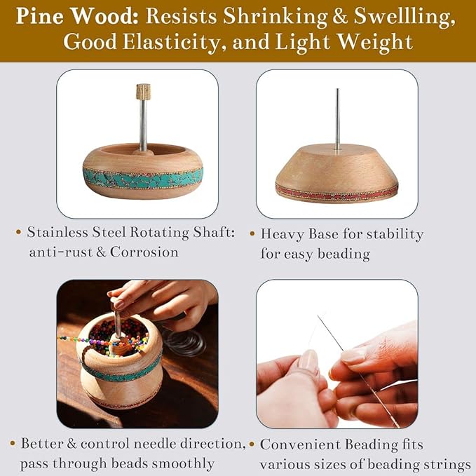 Shop LC Bead Spinner for Jewelry Making - Necklace Bracelet Maker with Big Eye Beading Needle and 3-Meter Wire - Clay Pinewood Wooden Gift for Women - Turquoise and Red