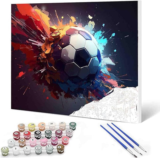 Aihonmin Vintage Soccer Paint by Numbers for Adults,DIY Acrylic Watercolor Painting by Numbers for Beginners Colorful Painting Arts Craft On Canvas Frameless for Bedroom Wall Decor Boys Sports Room