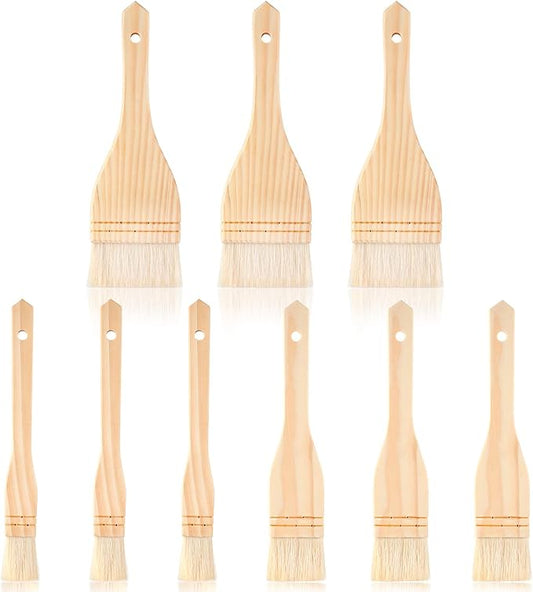 Flat Hake Brushes Hake Paint Brush Artist Painting Set Sheep Hair Bristles Wash for Watercolor, Wash, Ceramic and Pottery Painting, 1, 2 inch and 3 Inch(9 Pieces)