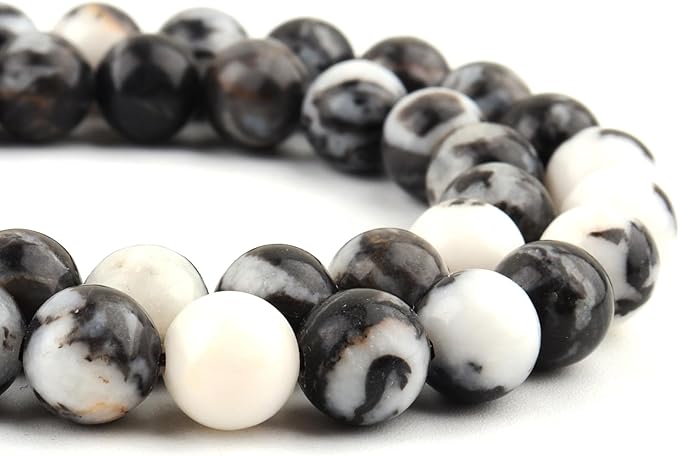 Natural Stone Beads for Jewelry Making - 6mm Gemstone Round Beads for Bracelets(58-60pcs, Black White Zebra)