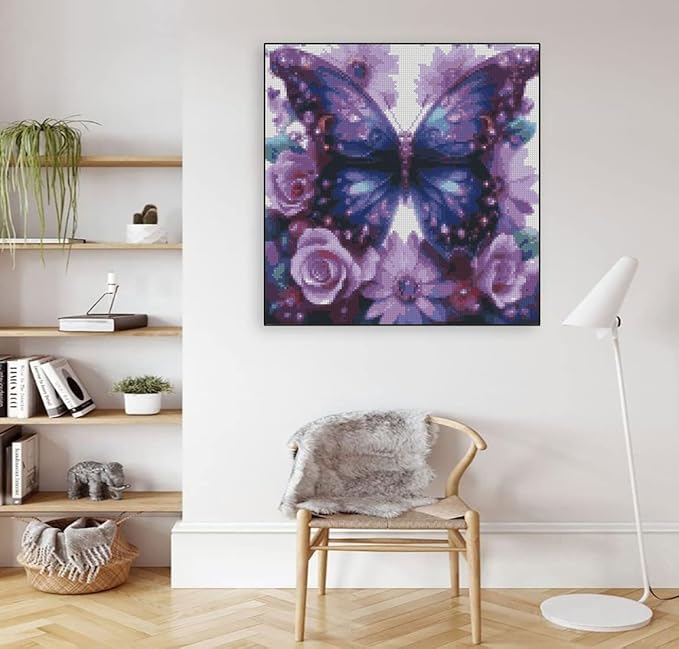 Butterfly Flower Stamped Cross Stitch Kits Flower Cross Stitch Patterns,Dimensions Cross Stitch Kits Embroidery Kit Arts and Crafts for Beginners 13.7x13.7 inches