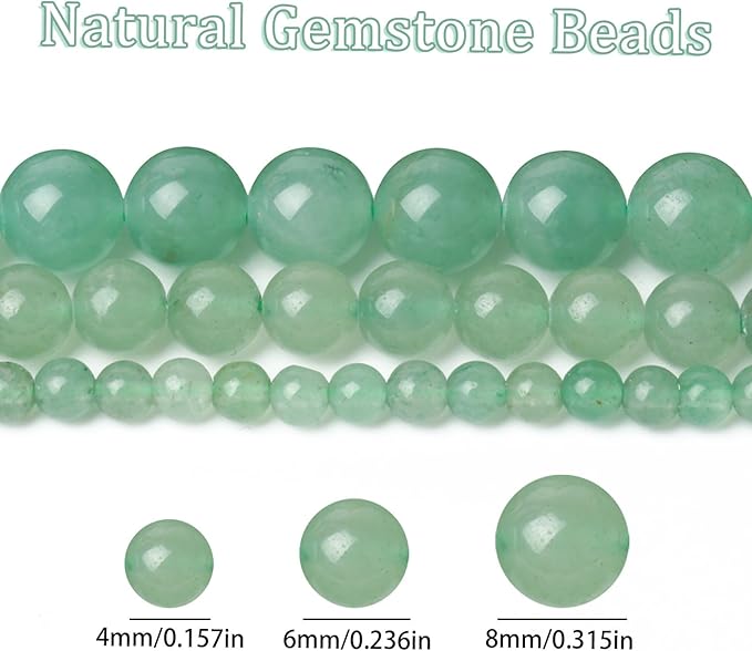 Song Xi 90pcs 4mm Natural Green Aventurine Stone Beads for Jewelry Making, Gemstones Beads Bracelet for Necklace Earring Keychain, with Jewelry Box and Elastic for Christmas Wedding Birthday Gift