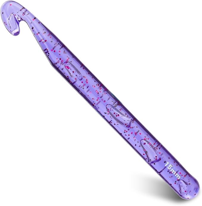 Large Crochet Hooks, 15mm Large Crochet Needles, Huge Crochet Hooks, Colorful Transparent Crystal Crochet Hook for Crocheting Yarn, Chunky Yarn, DIY Crafts (Purple)