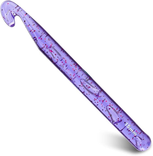 Large Crochet Hooks, 15mm Large Crochet Needles, Huge Crochet Hooks, Colorful Transparent Crystal Crochet Hook for Crocheting Yarn, Chunky Yarn, DIY Crafts (Purple)