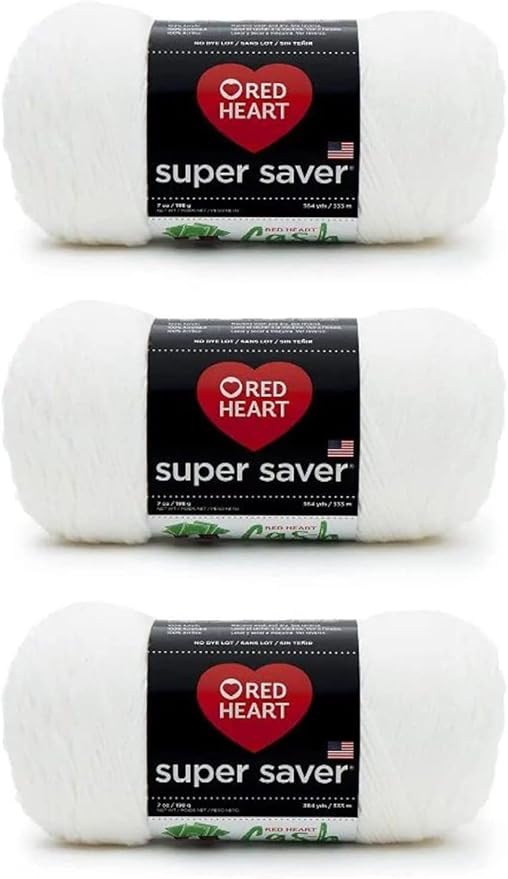 Red Heart Super Saver Soft White Yarn - 3 Pack of 198g/7oz - Acrylic - 4 Medium (Worsted) - 364 Yards - Knitting/Crochet