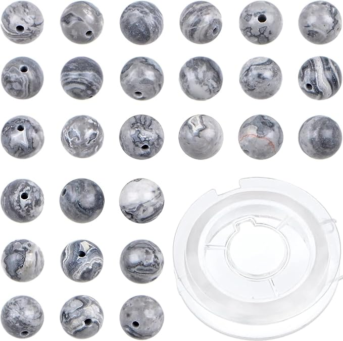 bymitel 210pcs natural crystal beads stone gemstone round energy healing loose beads with stretch cord for jewelry making bracelets anklets (map jasper, 4mm 210pcs)