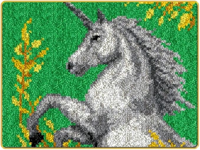 LAPATAIN Latch Hook Kits DIY Crochet Yarn Kits,Unicorn Carpet Embroidery Hook Rug Kit Needlework Sets Cushion for Adults Home Decor 20x15inch