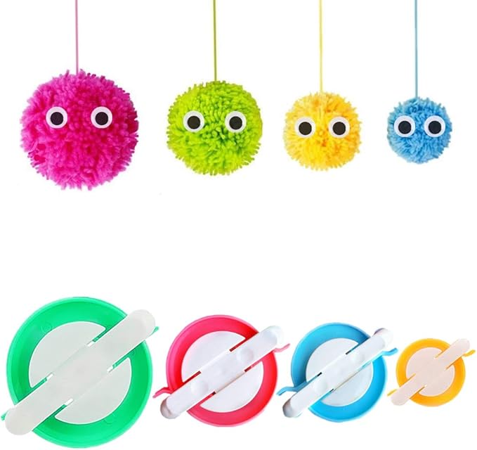 Pom Pom Maker, 4 Sizes Pompom Maker Tool Set for Fluff Ball Weave DIY Wool Yarn Knitting Craft Project for Adult - RRigo
