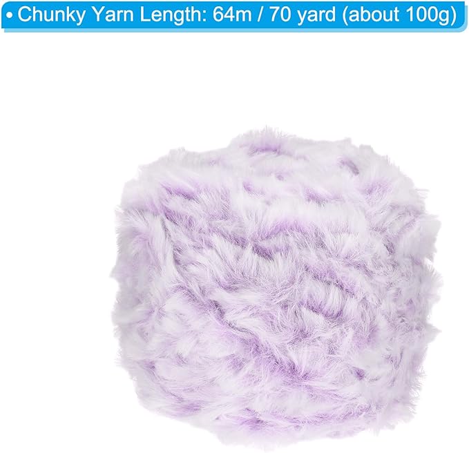 PATIKIL 70yds Faux Fur Yarn, Fuzzy Yarn Crochet Fluffy Yarn Soft Chunky Polyester Plush Fur Eyelash for Crocheting Knit Blanket Rug Sweater Scarf Hat Bear Craft, Light Purple