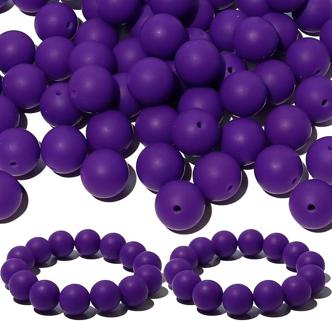 120pcs Richbunnys 15mm Bulk Silicone Beads for Pens and Keychain Making,Large Bead for Necklace and Bracelets Making,Assorted Rubber Beads Set for Crafts(Purple)