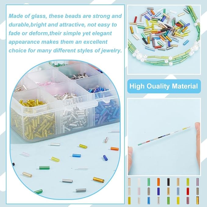 PH PandaHall 8400 Pcs 24 Colors Beading Glass Bugle Seed Beads Silver Lined Tube Spacer Bead Length 6mm for Earring Bracelet Necklace Eyeglass Chain Jewelry DIY Craft Making