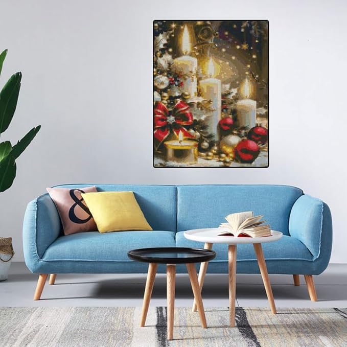Christmas Candles Stamped Cross Stitch Kits Candles Cross Stitch Patterns,Dimensions Cross Stitch Kits Embroidery Kit Arts and Crafts for Beginners 15.7x11.8 inch