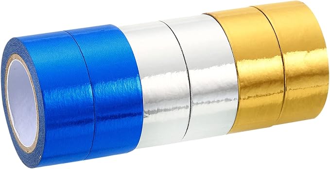 PATIKIL Metallic Washi Tape 15mm x 5m, 6 Pack Art Paper Mirror Masking Foil Sticker Self-Adhesive for DIY Art Craft Wrapping Wedding Decoration, Gold Tone, Silver Tone, Blue