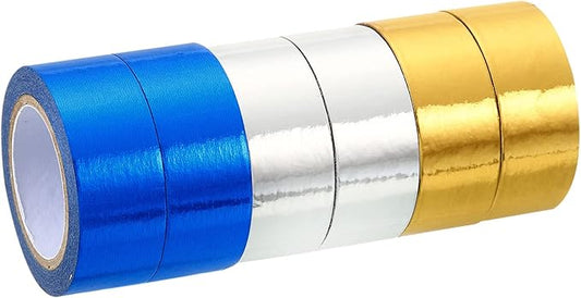 PATIKIL Metallic Washi Tape 15mm x 5m, 6 Pack Art Paper Mirror Masking Foil Sticker Self-Adhesive for DIY Art Craft Wrapping Wedding Decoration, Gold Tone, Silver Tone, Blue