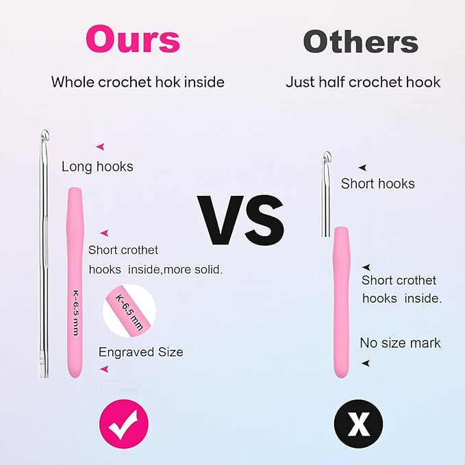 VOLYAR 14 Size Crochet Hook Set with case, 63 Pack Ergonomic Crochet Set 2mm(B)-10mm(N),Crochet Kit for Beginners, Long Crochet Needles