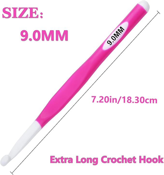 Hobekoee 9mm Large Crochet Hook,Big Crochet Hooks for Chunky Yarn,Extra Long Crochet Hooks with Soft Ergonomic Handle for Crocheting Yarn,Wool Roving