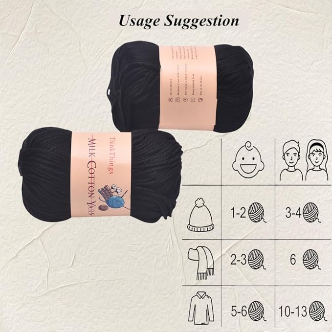 Acrylic Yarn for Crocheting Hand Crochet Yarn Black Cotton Yarn for Knitting 10Balls Pack 17.6Ounces,Crochet Yarn Black