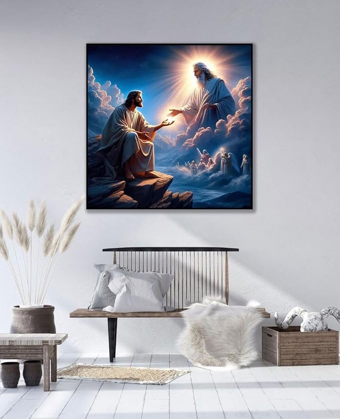 CHWGLFGG Jesus 5D Diamond Art Kits for Adults Beginners,DIY Full Round Drill Diamond Painting Kits Inspiring Faith,Paint by Diamonds Dot Gem Art Crystal God Easy,Home Wall Decor 13.7X 13.7Inch.