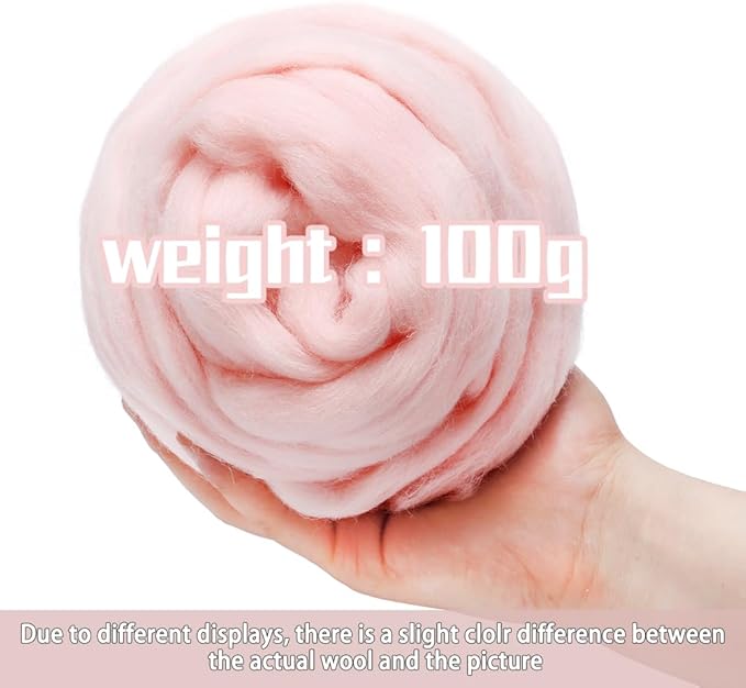 3.53oz Wool Roving, Needle Felting Wool Pure Wool, Chunky Yarn, Spinning Wool Roving for Needle Felting Wet Felting DIY Hand Spinning (Meat Pink)