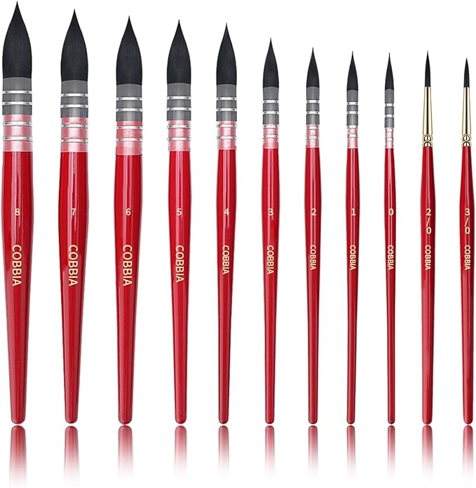 Professional Watercolor Synthetic Squirrel Hair Paint Brushes, Mop Paintbrushes, Art Supplies for Art Painting, Gouache, Fine Detailing, Acrylic, Aquarelle & Oil Painting（11pcs