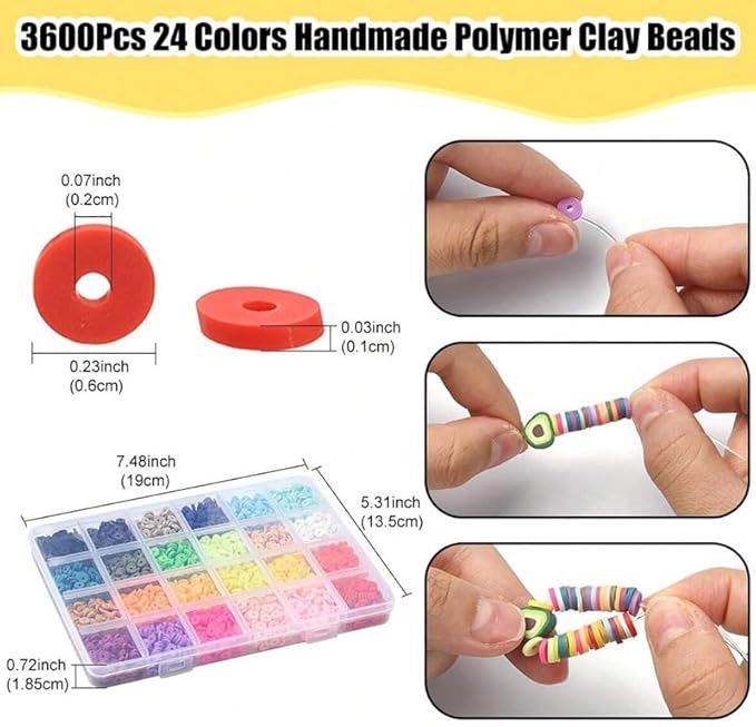 24 Colors 3600 Pcs Clay Beads Kit for Bracelets Making, Flat Round Polymer Spacer heishi Clay Beads for Craft and Jewelry Making