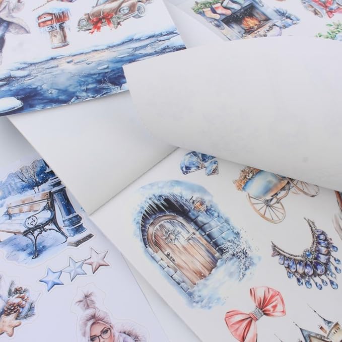 Ice and Snow Winter Scrapbook Stickers for Scrapbooking Supplies, 20 Sheets A5 Washi Paper Transparent PET Die Cut Stickers Book for Journaling, Junk Journal, Collage, Adults Crafts Arts