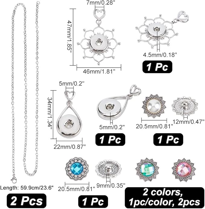 NBEADS 304 Stainless Steel Interchangeable Necklace Making Kit, DIY Jewelry Charms Alloy Hang Snap Base Pendants & Button Charms for Necklaces & Bracelets DIY Accessories