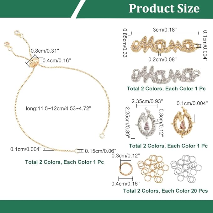 NBEADS Mother's Day Bracelet Making Kit, Including 2 Pcs Adjustable Slider Bracelets 4 Pcs Cubic Zirconia Links with 40 Pcs Jump Ring for Mother's Day Gift Craft Jewelry Making