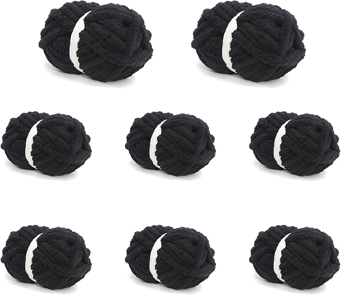 8 Pack Black Chunky Yarn for Hand Knittingd, Chunky Chenille Yarn for Crocheting, Super Bulky Chunky Knit Blanket Yarns (27.9 yds,7.97 oz Each Skein)