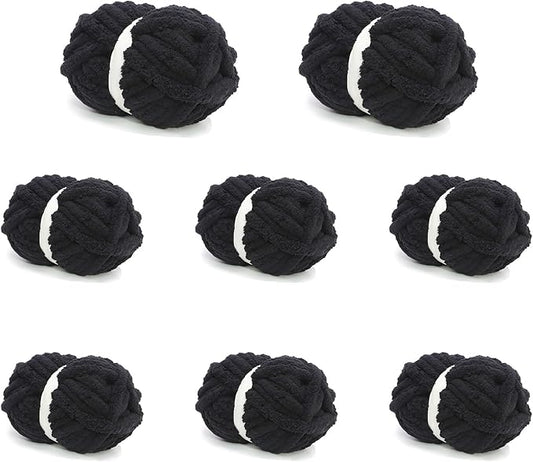 8 Pack Black Chunky Yarn for Hand Knittingd, Chunky Chenille Yarn for Crocheting, Super Bulky Chunky Knit Blanket Yarns (27.9 yds,7.97 oz Each Skein)