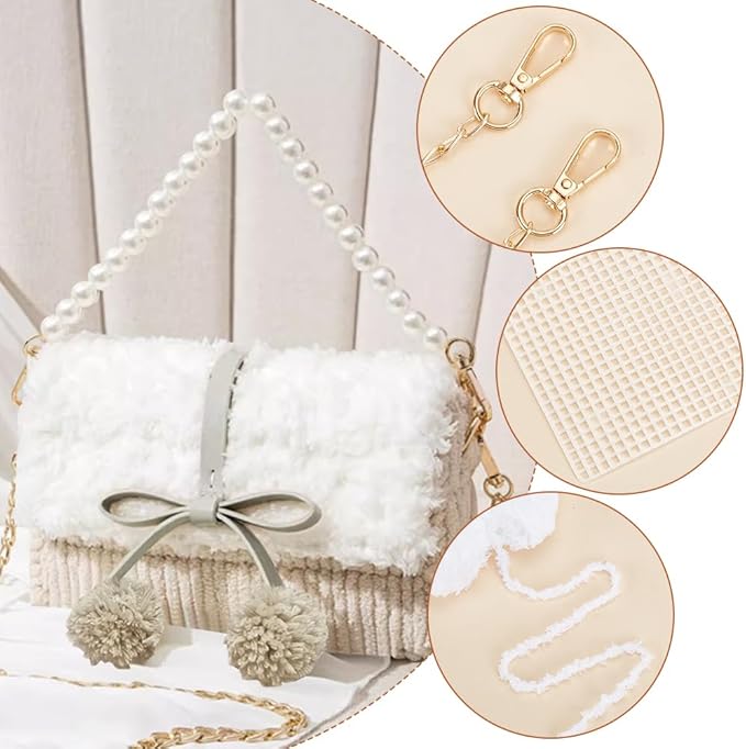 WADORN DIY Knitting Crochet Handbags Kit, Mesh Plastic Canvas Kit for Shoulder Bags DIY Knitting Crochet Crossbody Bag Materials Handmade Purse Stitching Set for Crafting Embroidery Projects, Linen